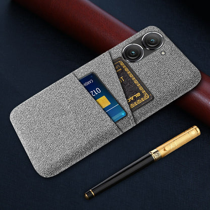 For Asus Zenfone 9 5G Drop-proof Cloth Texture Phone Case with Dual Card Slots Scratch Resistant PC Protective Cover