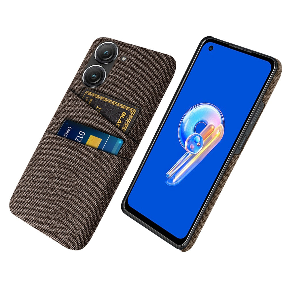 For Asus Zenfone 9 5G Drop-proof Cloth Texture Phone Case with Dual Card Slots Scratch Resistant PC Protective Cover