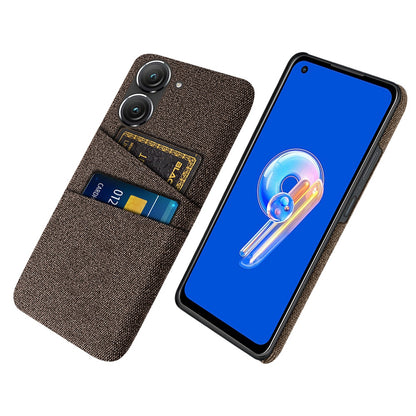 For Asus Zenfone 9 5G Drop-proof Cloth Texture Phone Case with Dual Card Slots Scratch Resistant PC Protective Cover
