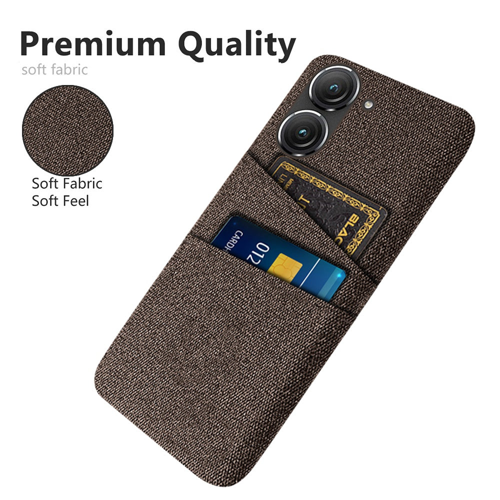 For Asus Zenfone 9 5G Drop-proof Cloth Texture Phone Case with Dual Card Slots Scratch Resistant PC Protective Cover
