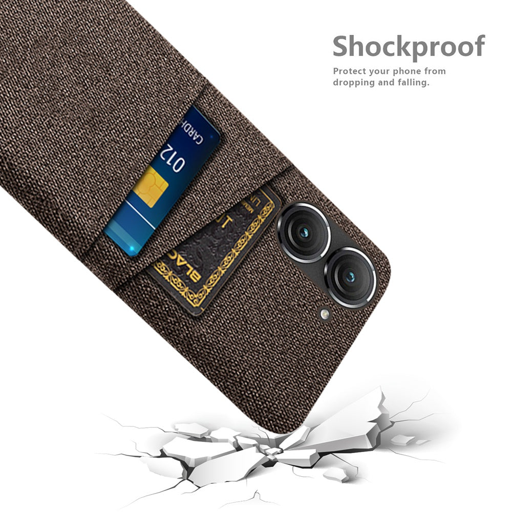 For Asus Zenfone 9 5G Drop-proof Cloth Texture Phone Case with Dual Card Slots Scratch Resistant PC Protective Cover