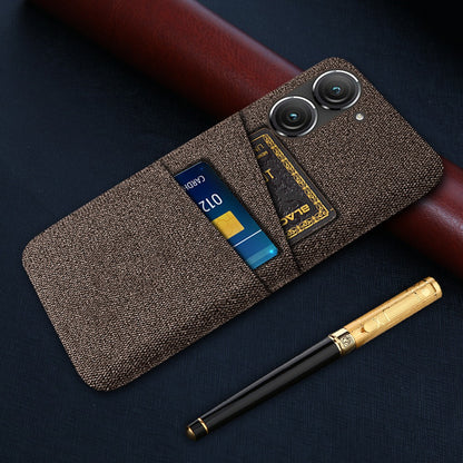 For Asus Zenfone 9 5G Drop-proof Cloth Texture Phone Case with Dual Card Slots Scratch Resistant PC Protective Cover