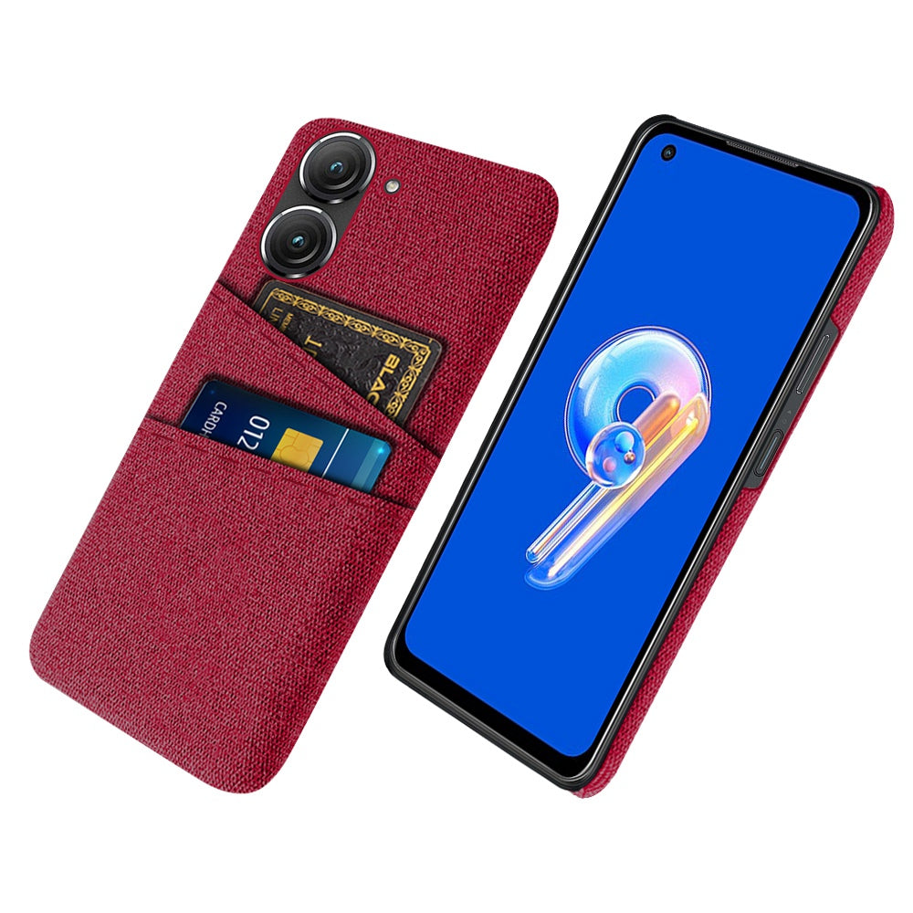 For Asus Zenfone 9 5G Drop-proof Cloth Texture Phone Case with Dual Card Slots Scratch Resistant PC Protective Cover