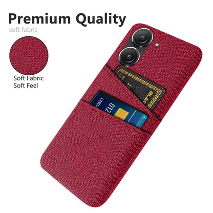 For Asus Zenfone 9 5G Drop-proof Cloth Texture Phone Case with Dual Card Slots Scratch Resistant PC Protective Cover