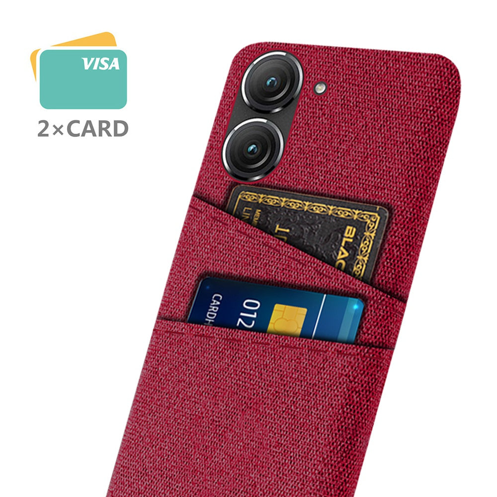 For Asus Zenfone 9 5G Drop-proof Cloth Texture Phone Case with Dual Card Slots Scratch Resistant PC Protective Cover