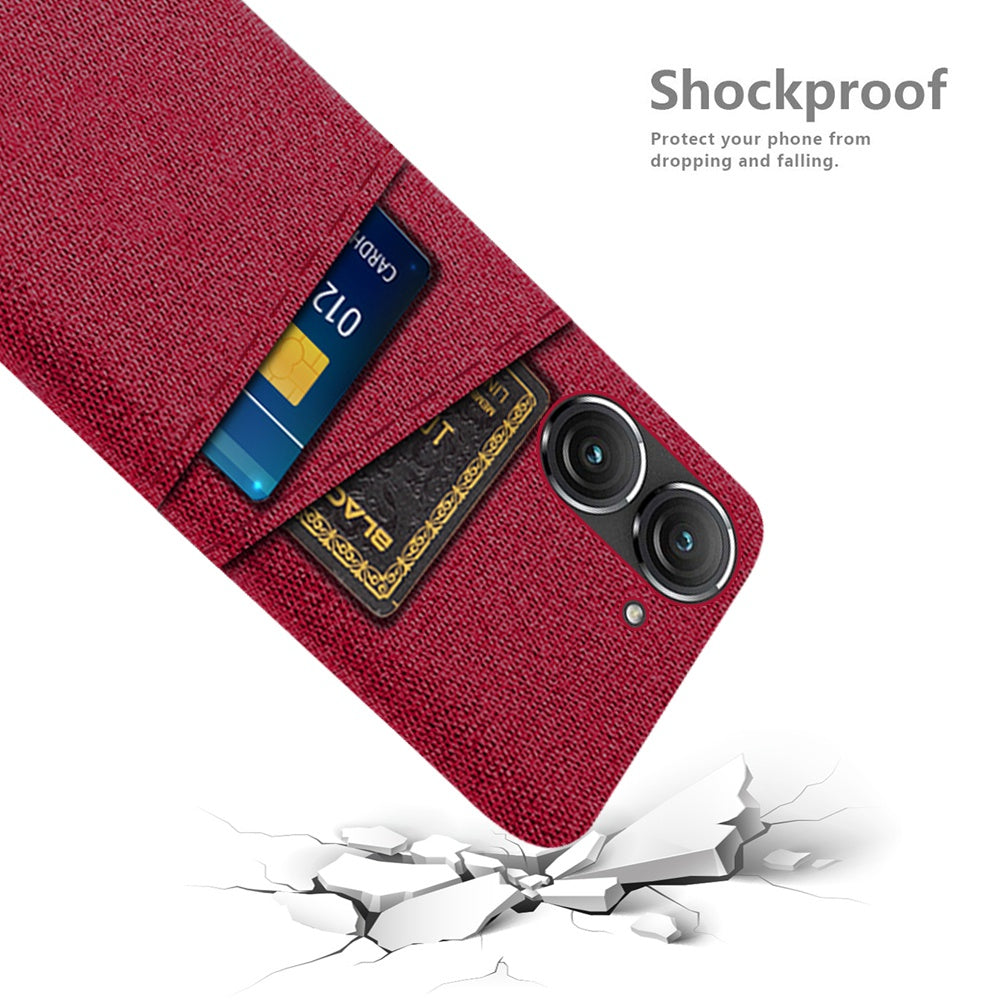 For Asus Zenfone 9 5G Drop-proof Cloth Texture Phone Case with Dual Card Slots Scratch Resistant PC Protective Cover