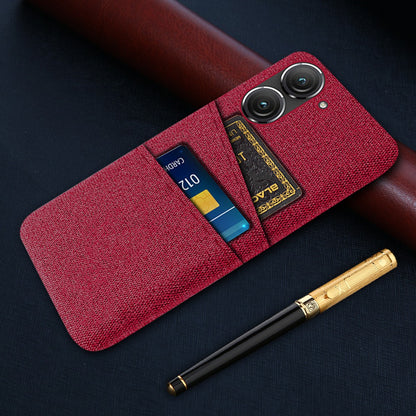 For Asus Zenfone 9 5G Drop-proof Cloth Texture Phone Case with Dual Card Slots Scratch Resistant PC Protective Cover