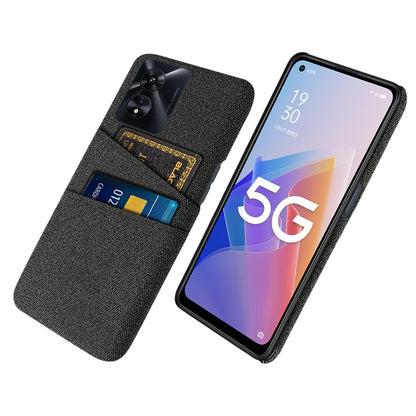 For Oppo A97 5G Scratch Proof Cloth Texture Phone Case Dual Card Slots Design PC Protective Cover