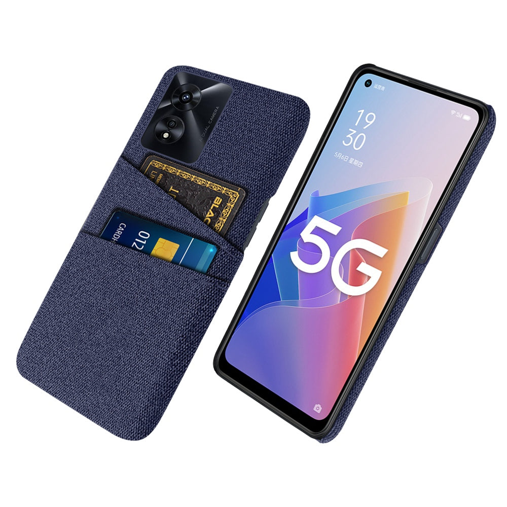 For Oppo A97 5G Scratch Proof Cloth Texture Phone Case Dual Card Slots Design PC Protective Cover