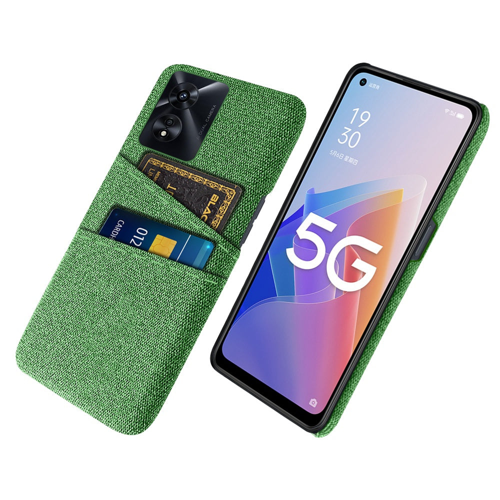 For Oppo A97 5G Scratch Proof Cloth Texture Phone Case Dual Card Slots Design PC Protective Cover