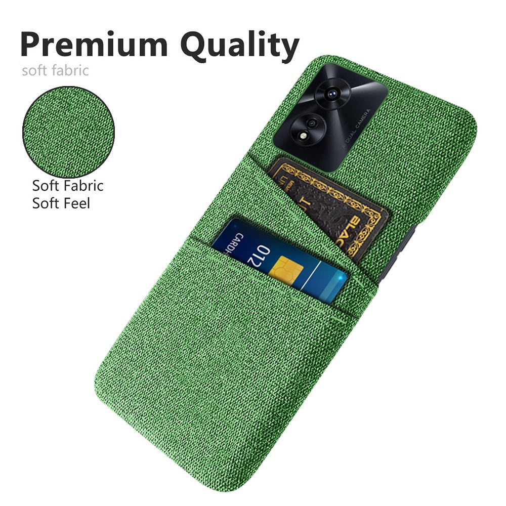 For Oppo A97 5G Scratch Proof Cloth Texture Phone Case Dual Card Slots Design PC Protective Cover