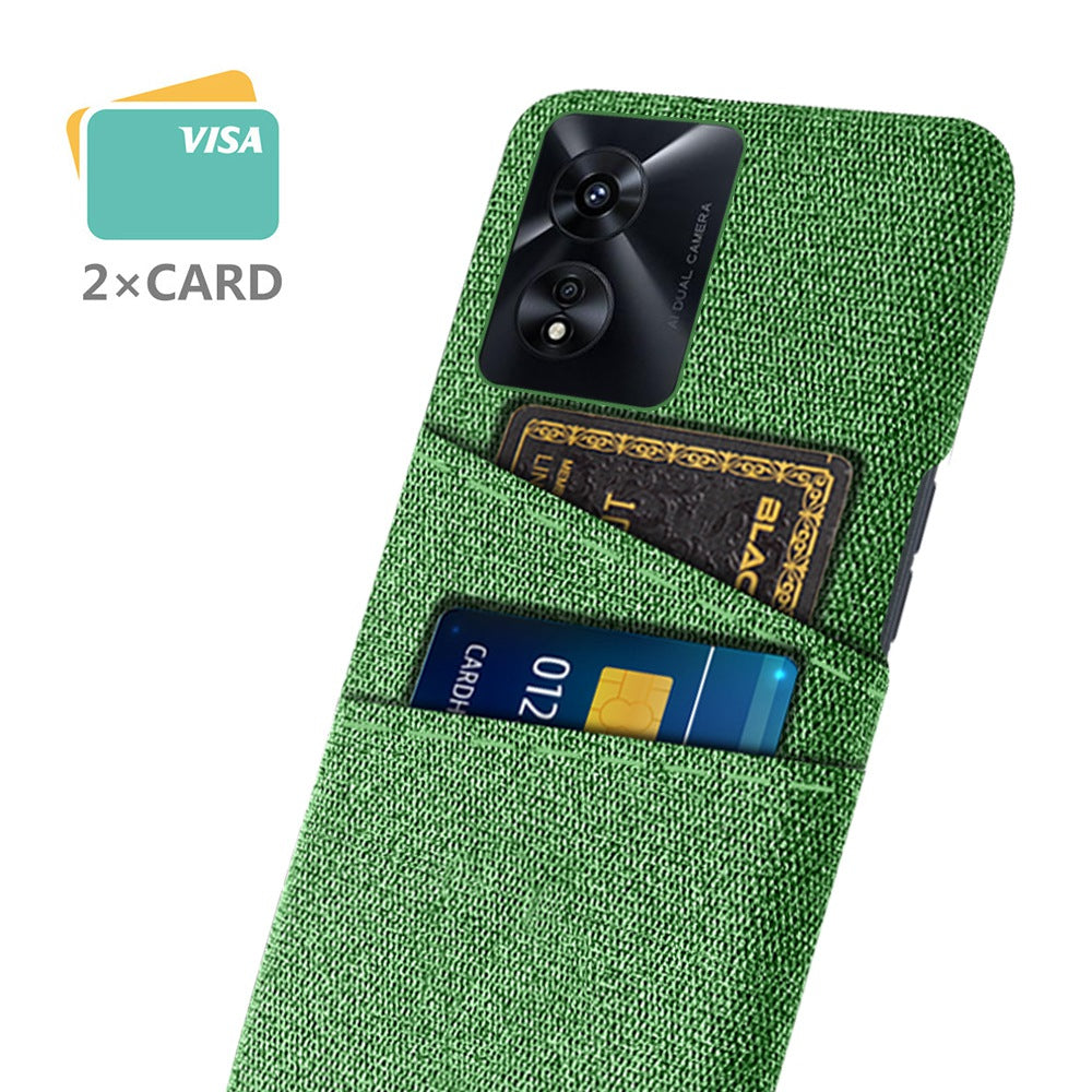 For Oppo A97 5G Scratch Proof Cloth Texture Phone Case Dual Card Slots Design PC Protective Cover