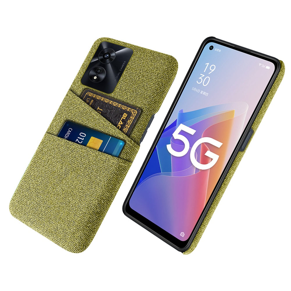 For Oppo A97 5G Scratch Proof Cloth Texture Phone Case Dual Card Slots Design PC Protective Cover