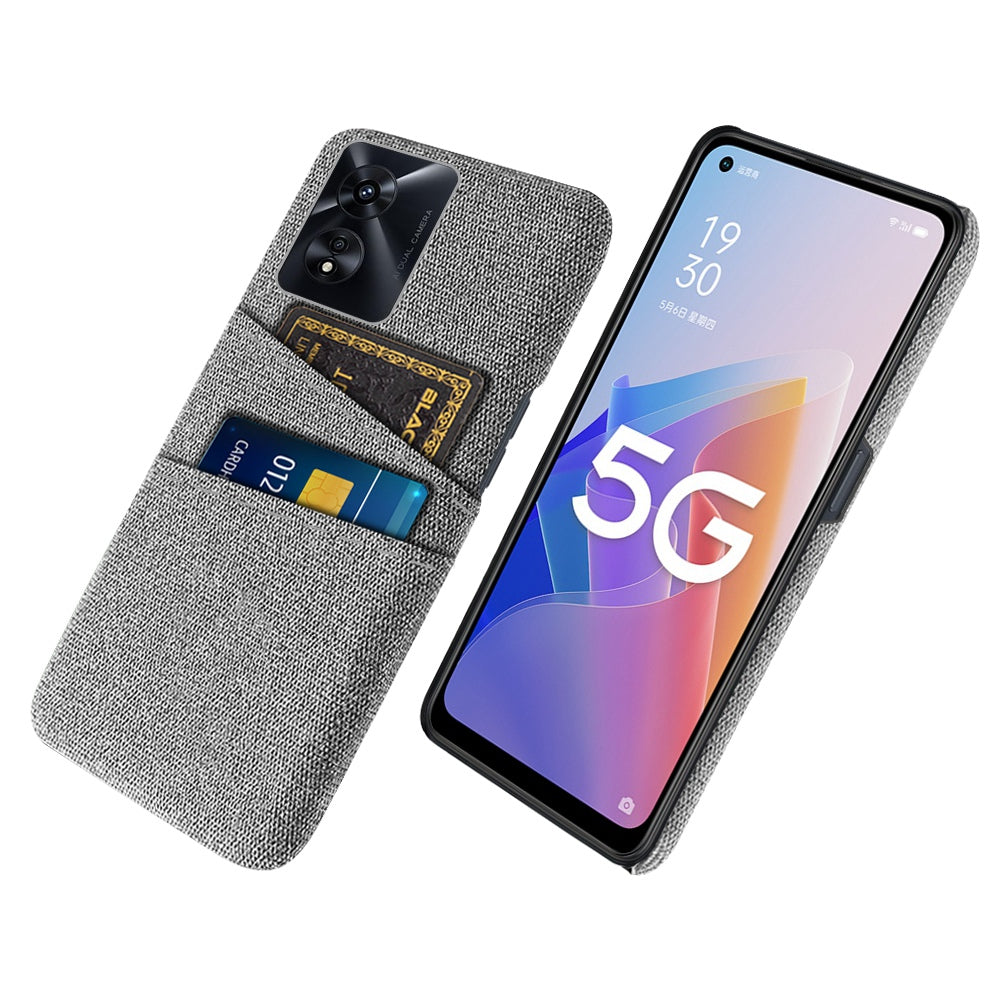 For Oppo A97 5G Scratch Proof Cloth Texture Phone Case Dual Card Slots Design PC Protective Cover