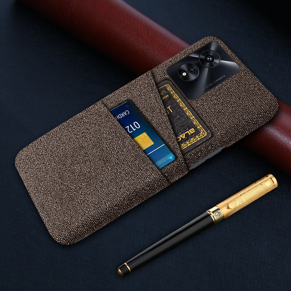 For Oppo A97 5G Scratch Proof Cloth Texture Phone Case Dual Card Slots Design PC Protective Cover