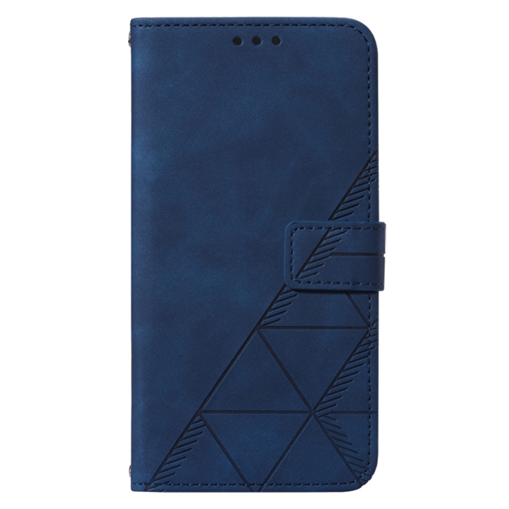 YB Imprinting Series-1 For Motorola Moto G32 4G PU Leather Imprinted Lines Business Phone Case Wallet Stand Cover with Hand Strap
