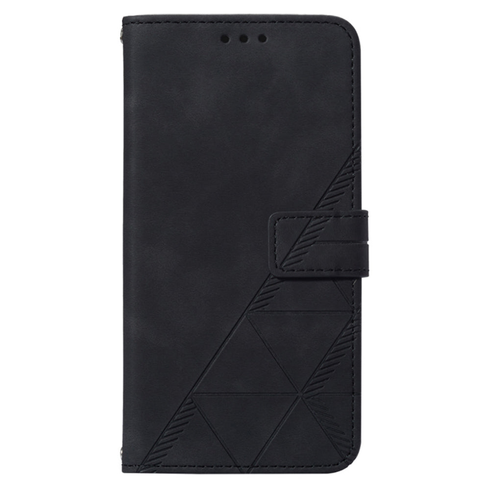 YB Imprinting Series-1 For Motorola Moto G32 4G PU Leather Imprinted Lines Business Phone Case Wallet Stand Cover with Hand Strap