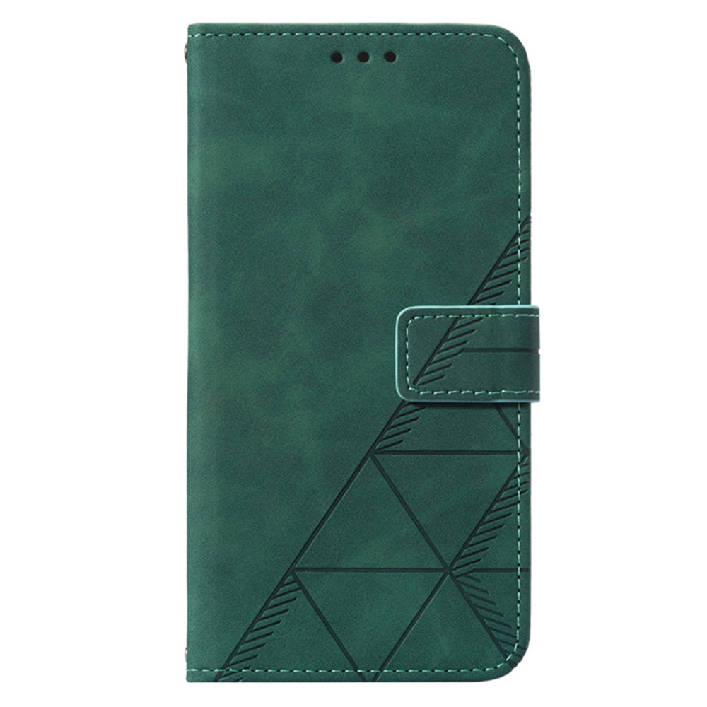 YB Imprinting Series-1 For Motorola Moto G32 4G PU Leather Imprinted Lines Business Phone Case Wallet Stand Cover with Hand Strap