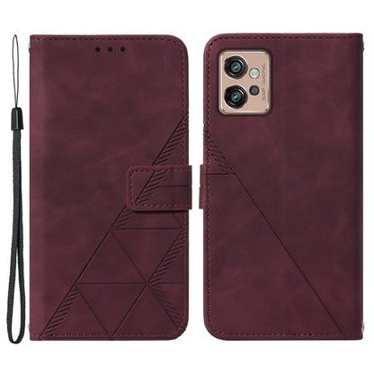 YB Imprinting Series-1 For Motorola Moto G32 4G PU Leather Imprinted Lines Business Phone Case Wallet Stand Cover with Hand Strap
