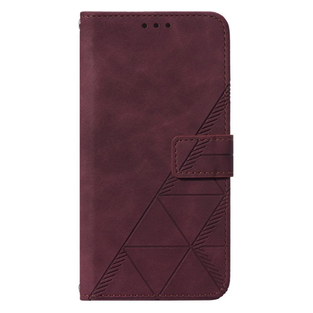 YB Imprinting Series-1 For Motorola Moto G32 4G PU Leather Imprinted Lines Business Phone Case Wallet Stand Cover with Hand Strap