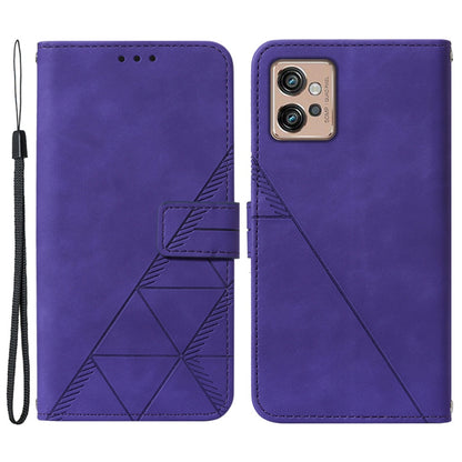 YB Imprinting Series-1 For Motorola Moto G32 4G PU Leather Imprinted Lines Business Phone Case Wallet Stand Cover with Hand Strap