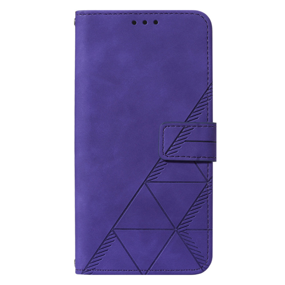 YB Imprinting Series-1 For Motorola Moto G32 4G PU Leather Imprinted Lines Business Phone Case Wallet Stand Cover with Hand Strap