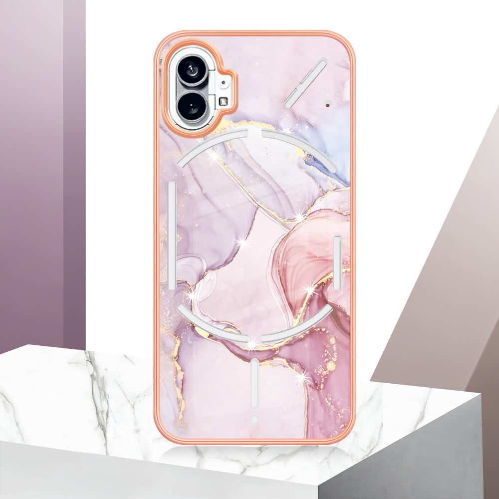 For Nothing phone (1) 5G YB IMD Series-2 IMD Marble Pattern Phone Case Anti-scratch Electroplating Frame TPU Cover