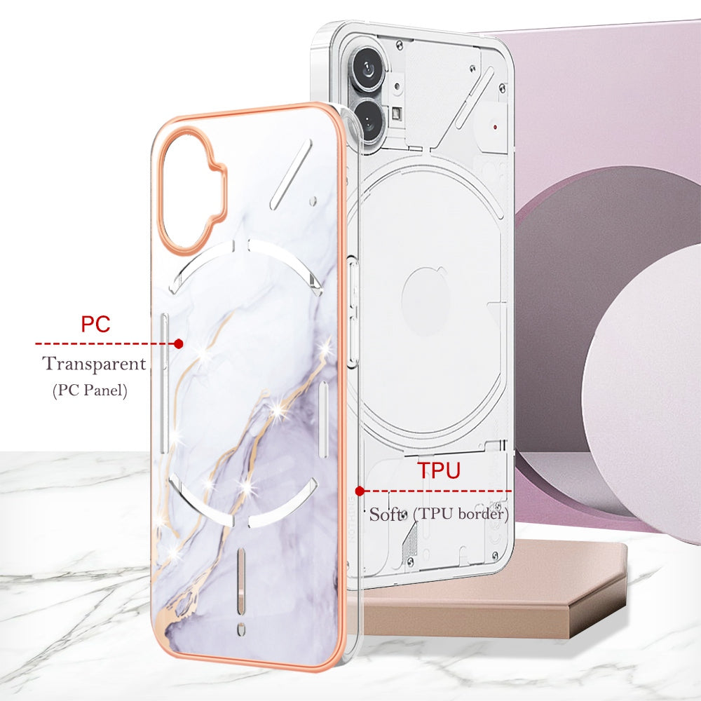 For Nothing phone (1) 5G YB IMD Series-2 IMD Marble Pattern Phone Case Anti-scratch Electroplating Frame TPU Cover