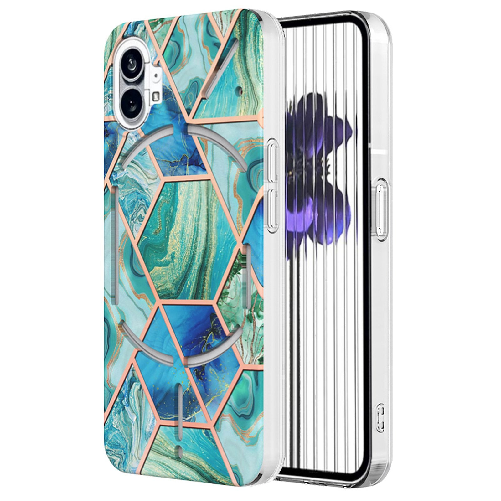 YB IMD Series-3 for Nothing phone (1) 5G Marble Pattern IMD Phone Case Double-sided Electroplating Soft TPU Shockproof Protective Cover