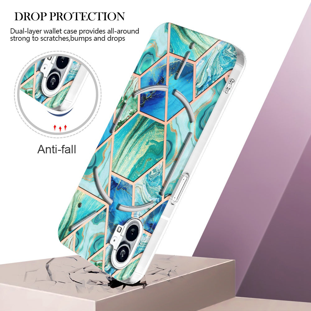 YB IMD Series-3 for Nothing phone (1) 5G Marble Pattern IMD Phone Case Double-sided Electroplating Soft TPU Shockproof Protective Cover