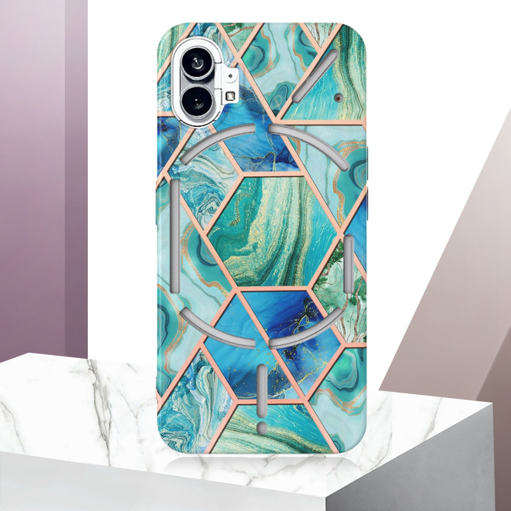 YB IMD Series-3 for Nothing phone (1) 5G Marble Pattern IMD Phone Case Double-sided Electroplating Soft TPU Shockproof Protective Cover