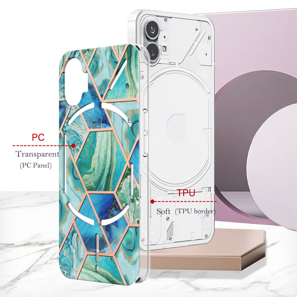 YB IMD Series-3 for Nothing phone (1) 5G Marble Pattern IMD Phone Case Double-sided Electroplating Soft TPU Shockproof Protective Cover