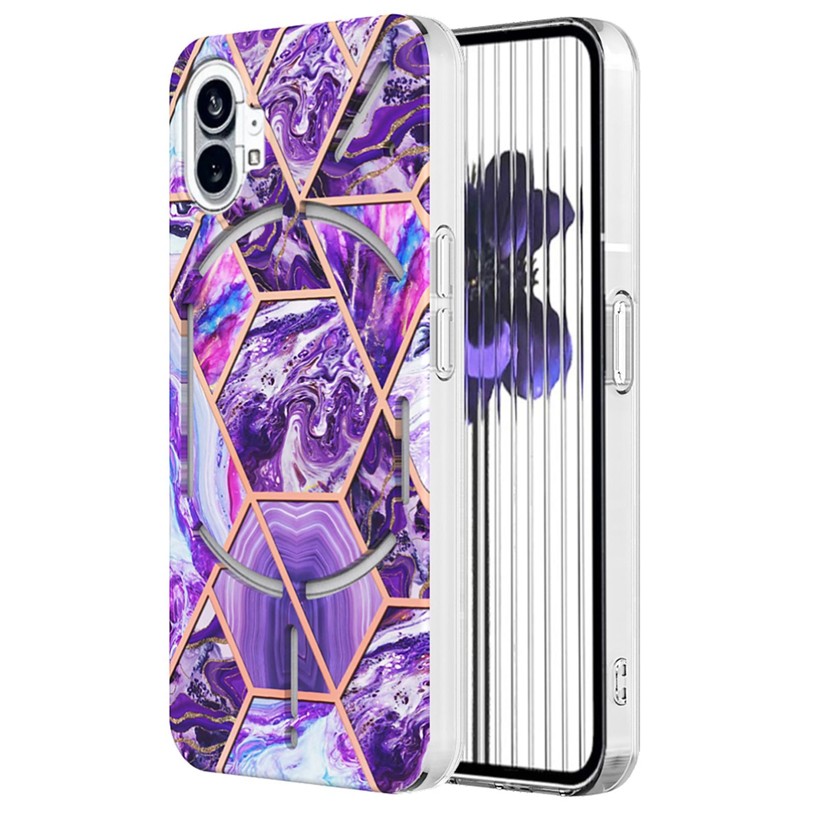 YB IMD Series-3 for Nothing phone (1) 5G Marble Pattern IMD Phone Case Double-sided Electroplating Soft TPU Shockproof Protective Cover