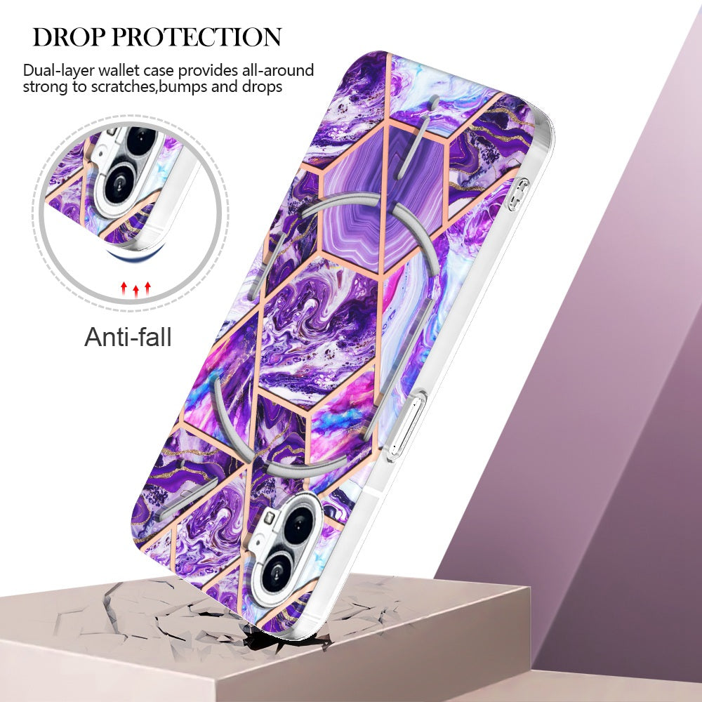 YB IMD Series-3 for Nothing phone (1) 5G Marble Pattern IMD Phone Case Double-sided Electroplating Soft TPU Shockproof Protective Cover