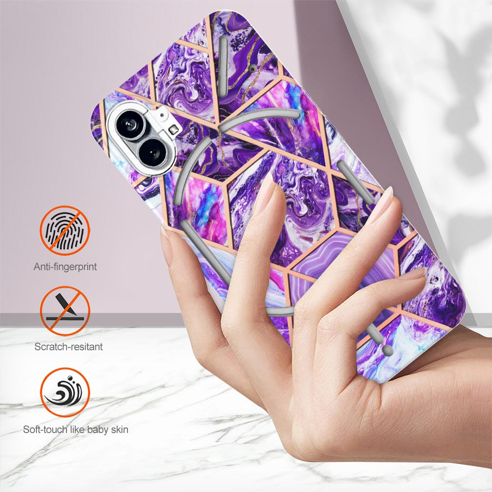 YB IMD Series-3 for Nothing phone (1) 5G Marble Pattern IMD Phone Case Double-sided Electroplating Soft TPU Shockproof Protective Cover