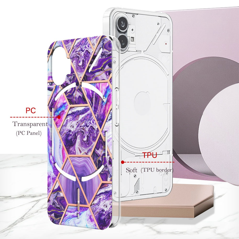 YB IMD Series-3 for Nothing phone (1) 5G Marble Pattern IMD Phone Case Double-sided Electroplating Soft TPU Shockproof Protective Cover