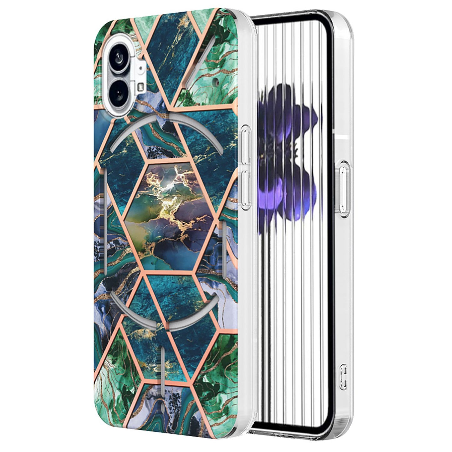 YB IMD Series-3 for Nothing phone (1) 5G Marble Pattern IMD Phone Case Double-sided Electroplating Soft TPU Shockproof Protective Cover
