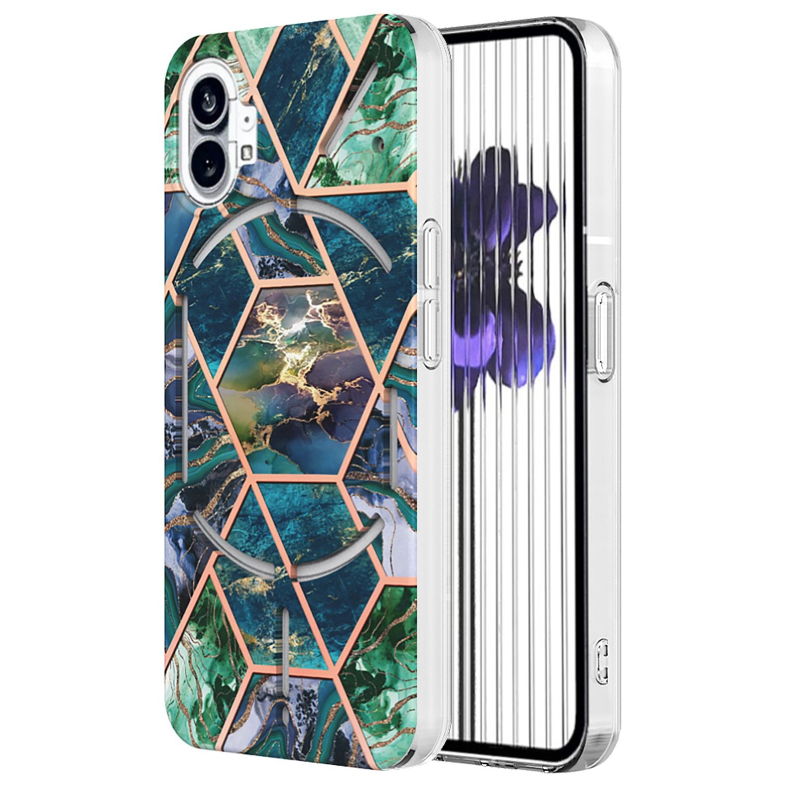YB IMD Series-3 for Nothing phone (1) 5G Marble Pattern IMD Phone Case Double-sided Electroplating Soft TPU Shockproof Protective Cover