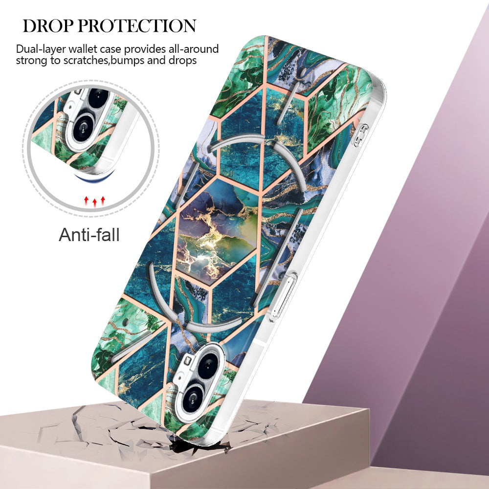 YB IMD Series-3 for Nothing phone (1) 5G Marble Pattern IMD Phone Case Double-sided Electroplating Soft TPU Shockproof Protective Cover