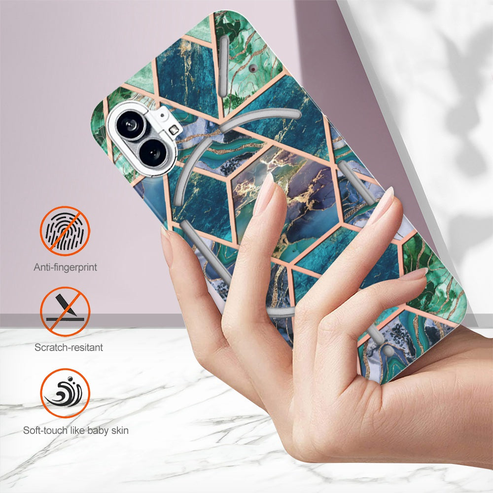 YB IMD Series-3 for Nothing phone (1) 5G Marble Pattern IMD Phone Case Double-sided Electroplating Soft TPU Shockproof Protective Cover