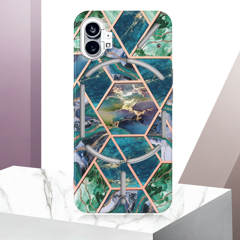 YB IMD Series-3 for Nothing phone (1) 5G Marble Pattern IMD Phone Case Double-sided Electroplating Soft TPU Shockproof Protective Cover
