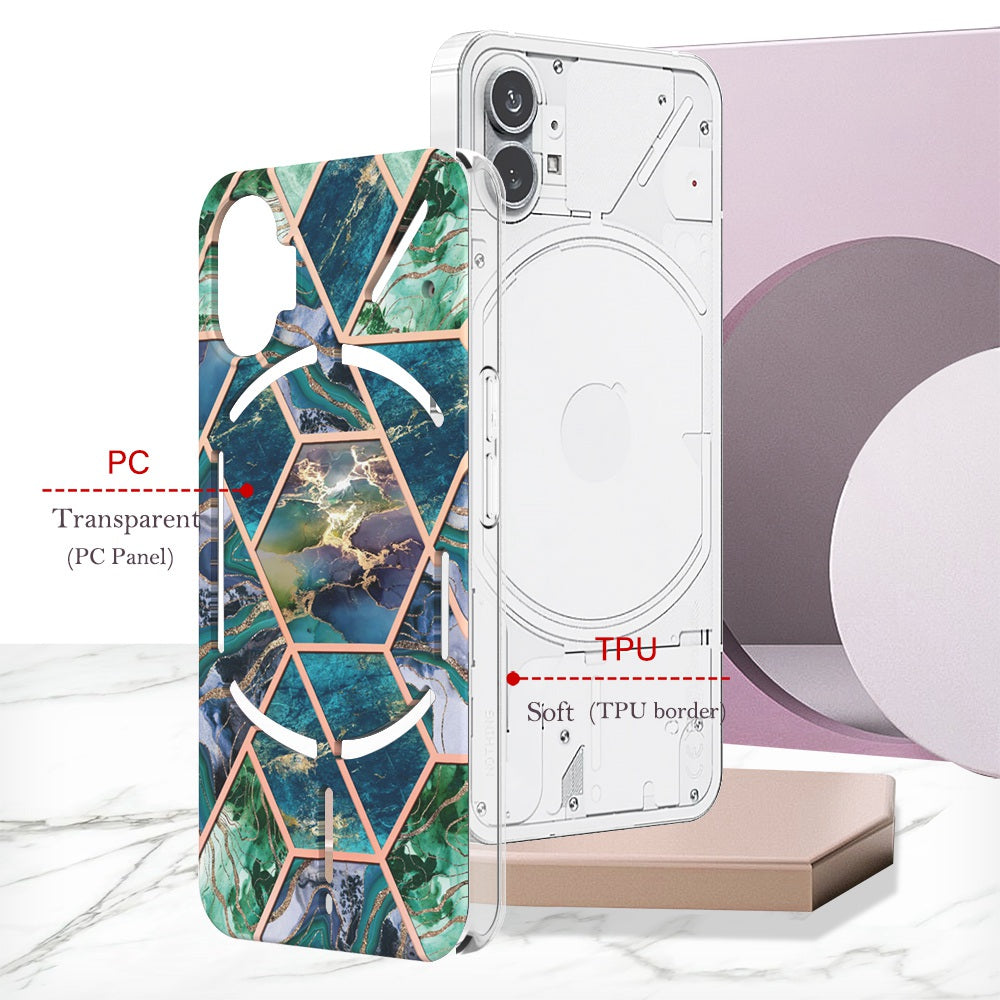 YB IMD Series-3 for Nothing phone (1) 5G Marble Pattern IMD Phone Case Double-sided Electroplating Soft TPU Shockproof Protective Cover