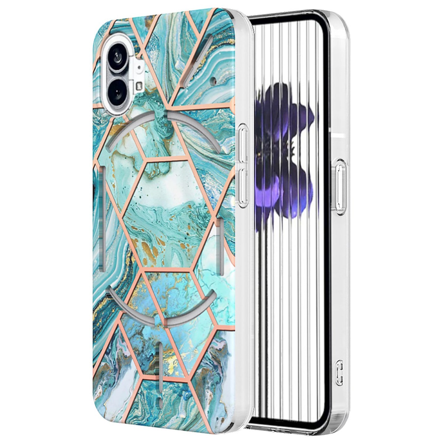 YB IMD Series-3 for Nothing phone (1) 5G Marble Pattern IMD Phone Case Double-sided Electroplating Soft TPU Shockproof Protective Cover