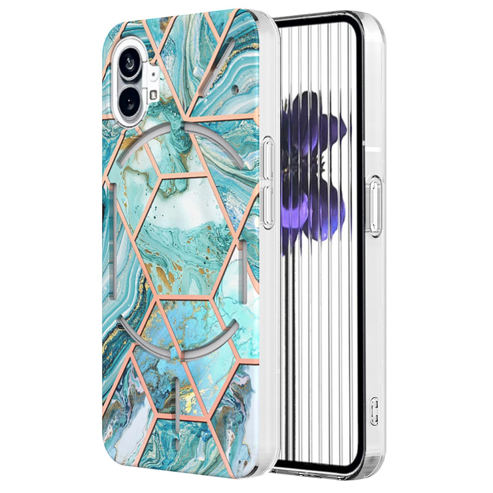 YB IMD Series-3 for Nothing phone (1) 5G Marble Pattern IMD Phone Case Double-sided Electroplating Soft TPU Shockproof Protective Cover