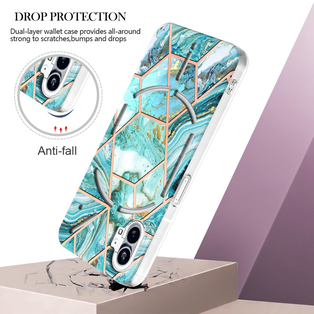 YB IMD Series-3 for Nothing phone (1) 5G Marble Pattern IMD Phone Case Double-sided Electroplating Soft TPU Shockproof Protective Cover