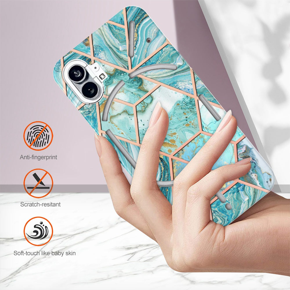 YB IMD Series-3 for Nothing phone (1) 5G Marble Pattern IMD Phone Case Double-sided Electroplating Soft TPU Shockproof Protective Cover
