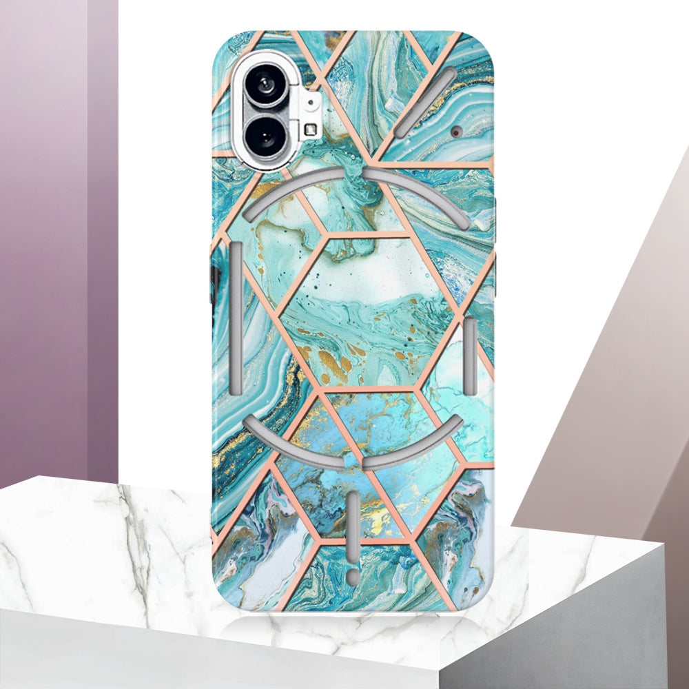 YB IMD Series-3 for Nothing phone (1) 5G Marble Pattern IMD Phone Case Double-sided Electroplating Soft TPU Shockproof Protective Cover