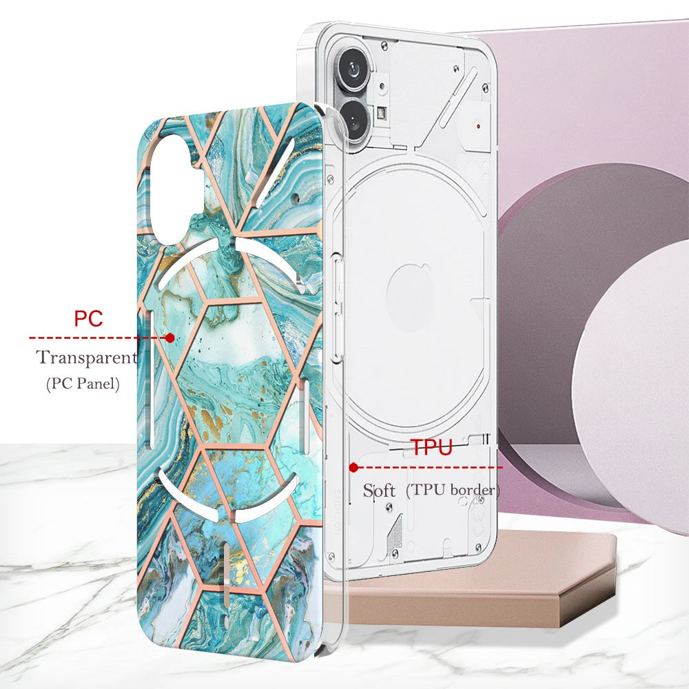 YB IMD Series-3 for Nothing phone (1) 5G Marble Pattern IMD Phone Case Double-sided Electroplating Soft TPU Shockproof Protective Cover