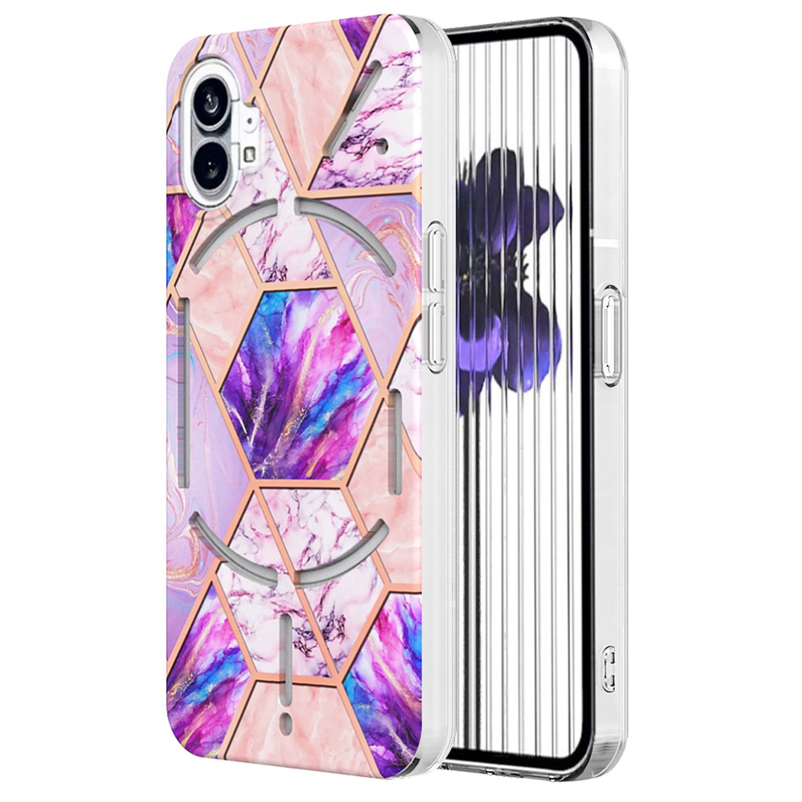 YB IMD Series-3 for Nothing phone (1) 5G Marble Pattern IMD Phone Case Double-sided Electroplating Soft TPU Shockproof Protective Cover