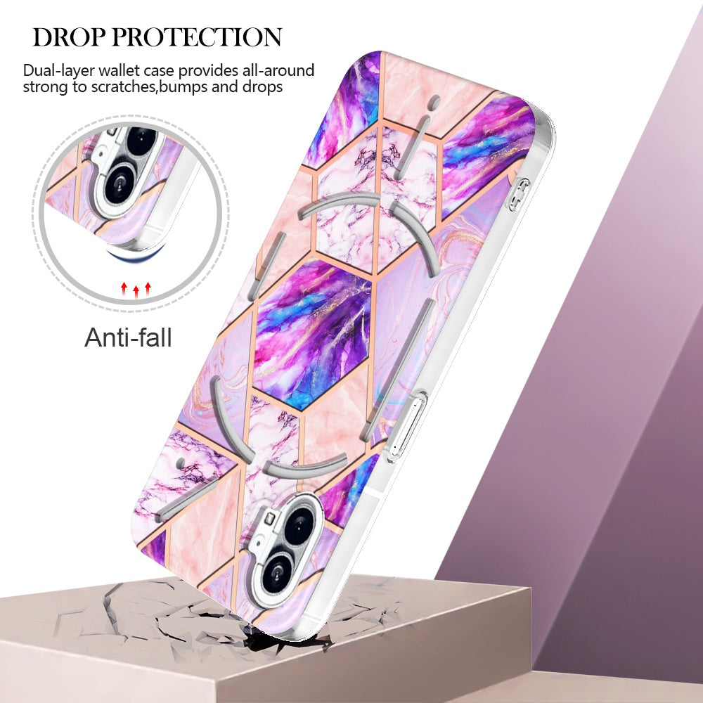YB IMD Series-3 for Nothing phone (1) 5G Marble Pattern IMD Phone Case Double-sided Electroplating Soft TPU Shockproof Protective Cover